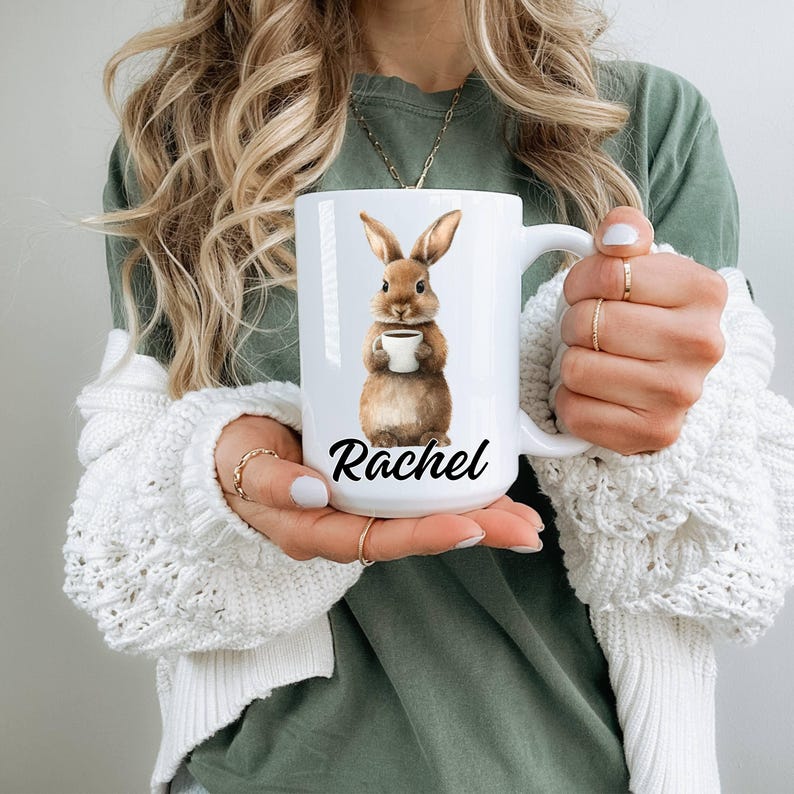 Personalized Rabbit Mug, Rabbit Coffee Mug, Custom Name Mug, Cute Bunny ...