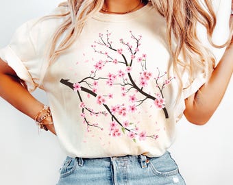 Camisa con estampado de flor de cerezo vintage Comfort Colors®, cerezo japonés, sakura, para amantes de la flor de cerezo, temporada de flor de cerezo, regalo para ella