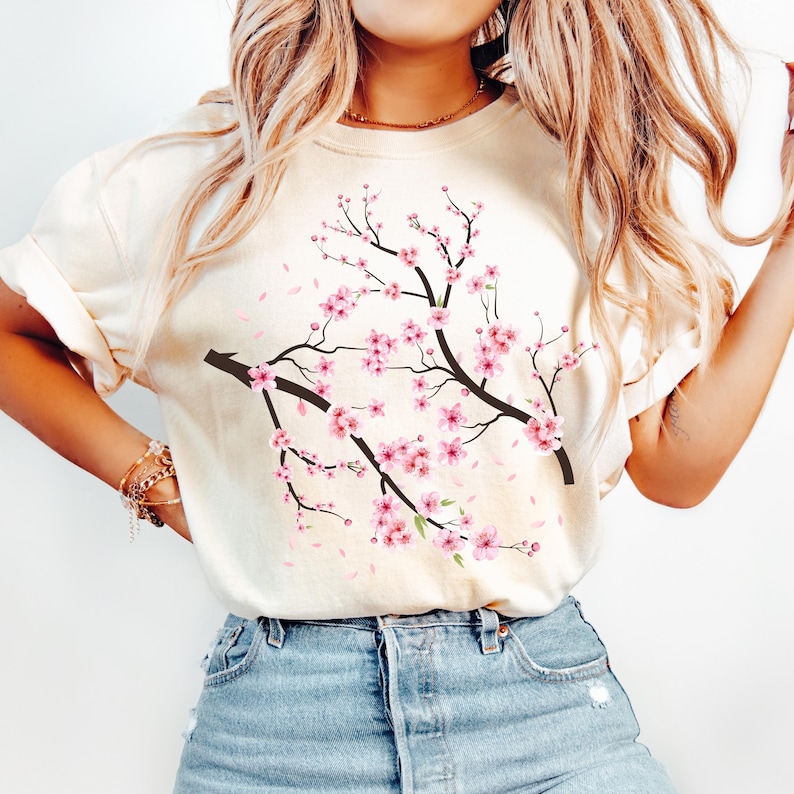Comfort Colors® Vintage körsbärsblomsskjorta, japanskt körsbär, sakura-skjorta, körsbärsblomsälskare-skjorta, körsbärsblomssäsong, present till henne bild 1