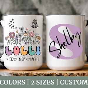 Lolli Mug With Grandkids Names, Personalized Lolli Wildflowers Mug, Grandkids Names Mug, Custom Grandma Coffee Mug, Mother&#39;s Day Gift