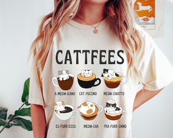 Camiseta divertida de gatos de café, camiseta para amantes de los gatos de café, mamá gata, regalo para amantes de los gatos de café, camiseta divertida y linda de gato, lindos cafés de gatos, camiseta de gato perro