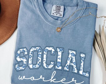Maglietta Comfort Colors® Floral per consulente scolastico, MSW, maglietta per assistente sociale, maglietta per assistente sociale, regalo per assistente sociale, maglioni per terapisti, LSW