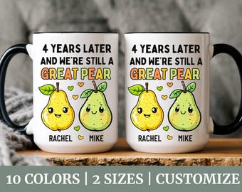 Taza personalizada de 4.º aniversario, divertida taza de amor con forma de pera, regalo de 4.º aniversario para marido o novio, cuarto aniversario para él o para ella