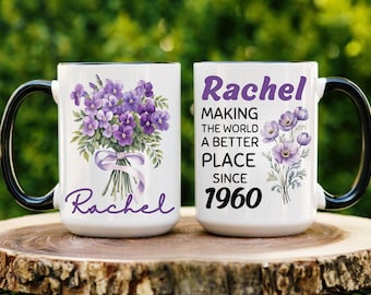 65th birthday gift, floral mug, birthday gift for her, 65th birthday mug,  happy 65th birthday mug, wildflowers custom mug, born in 1960 mug