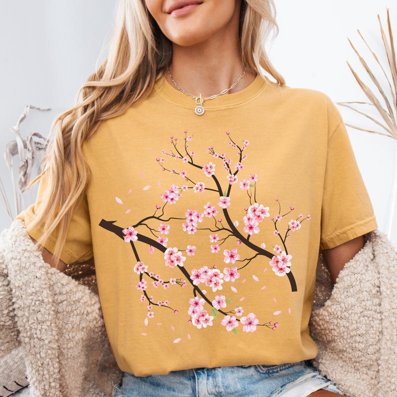Comfort Colors® Vintage körsbärsblomsskjorta, japanskt körsbär, sakura-skjorta, körsbärsblomsälskare-skjorta, körsbärsblomssäsong, present till henne bild 6