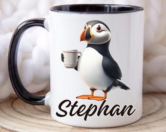 Gepersonaliseerde mok papegaaiduiker, koffiemok papegaaiduiker, aangepaste naammok, leuk cadeau papegaaiduiker, aangepaste koffiekop, mok naamcadeau, theemok papegaaiduiker, vogelliefhebber