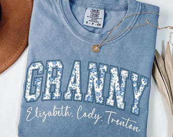 Camisa personalizada Comfort Colors® para avó com nomes dos netos, camisa para o Dia das Mães, camisa personalizada para avó com nomes, camisa floral Mimi, presente Mimi