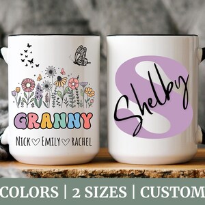 Granny Mug With Grandkids Names, Personalized Granny Wildflowers Mug, Custom Grandma Coffee Mug, Granny Gift