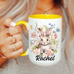 Personalized Rabbit Mug,  Rabbit Coffee Mug, Custom Name Mug, Cute Floral Bunny Gift, Custom Coffee Cup, Name Gift Mug, best friend gift