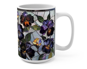 Gebrandschilderd glas zwart viooltje bloem mok 15oz, gotische tuinieren