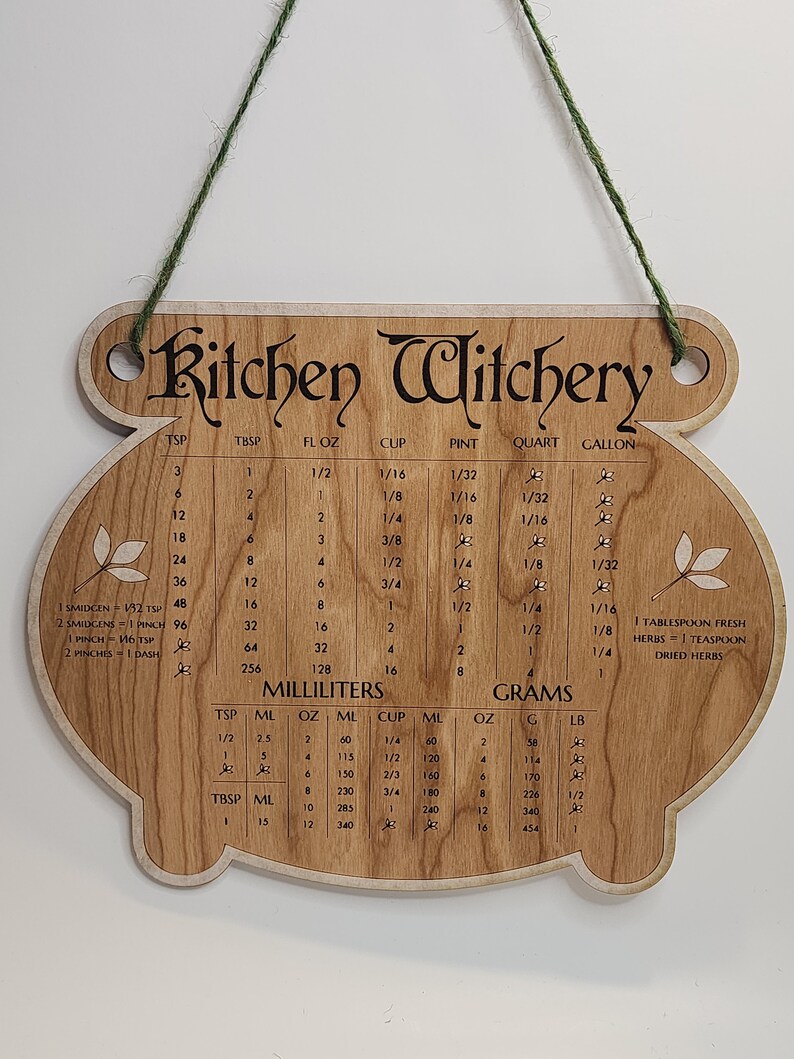 Kitchen Witchery Measuring Conversion Chart On Cherrywood Etsy