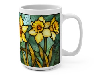 Stained Glass Daffodils Mug 15oz MARCH BIRTHDAY FLOWER