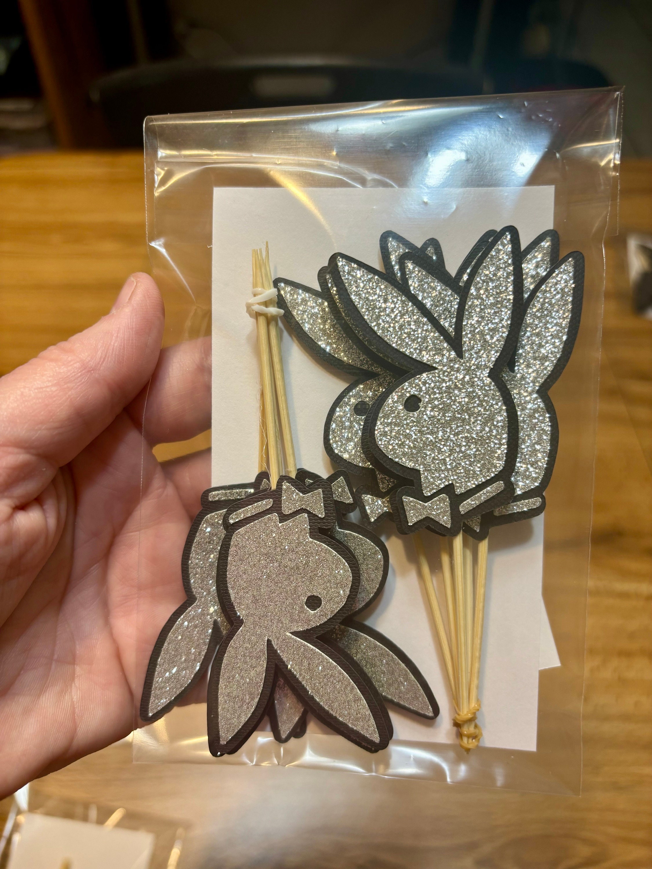 Playboy Bunny,bow Tie Rabbit Glitter Cardstock Cupcake Toppers Etsy