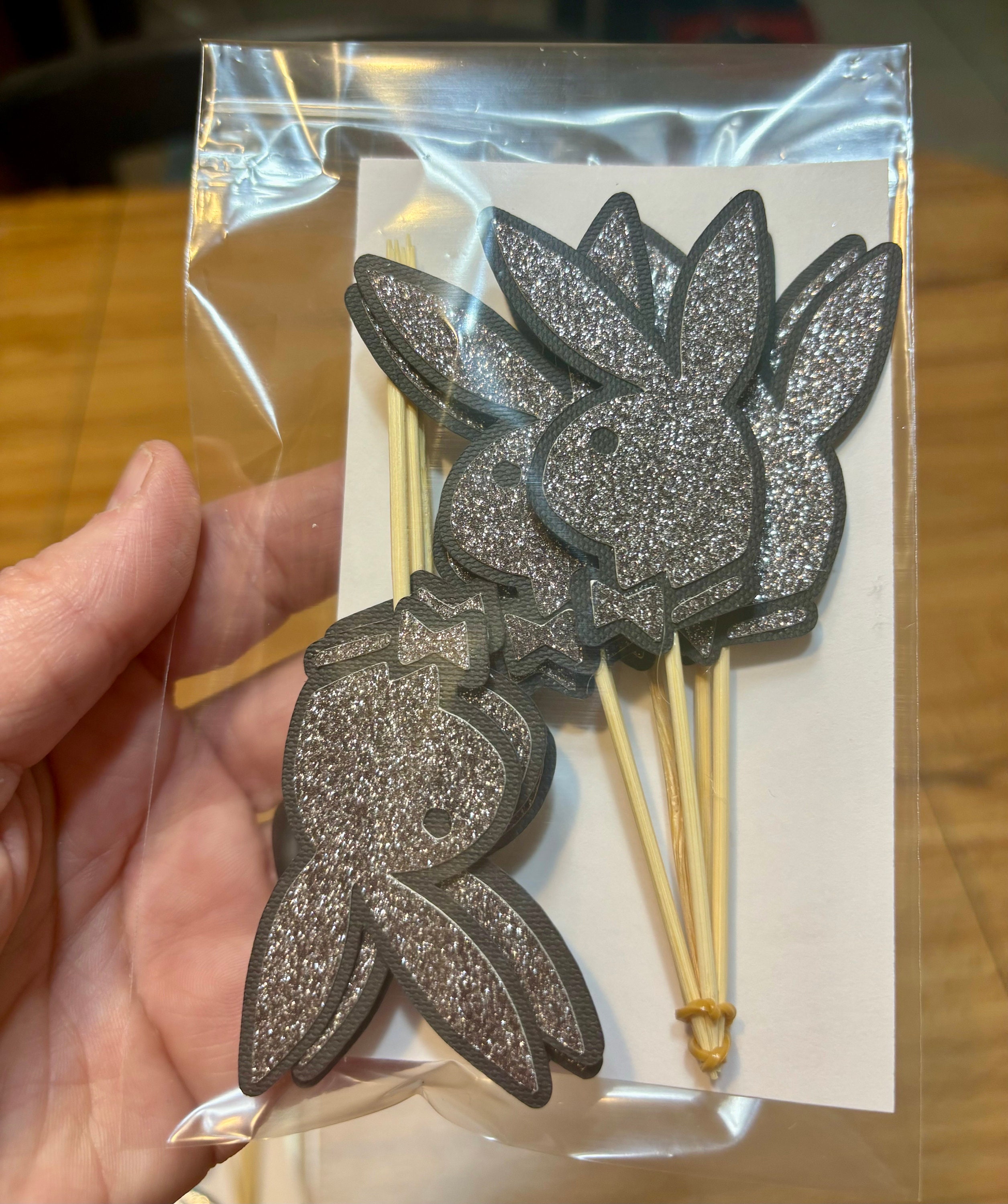 Playboy Bunny,bow Tie Rabbit Glitter Cardstock Cupcake Toppers Etsy