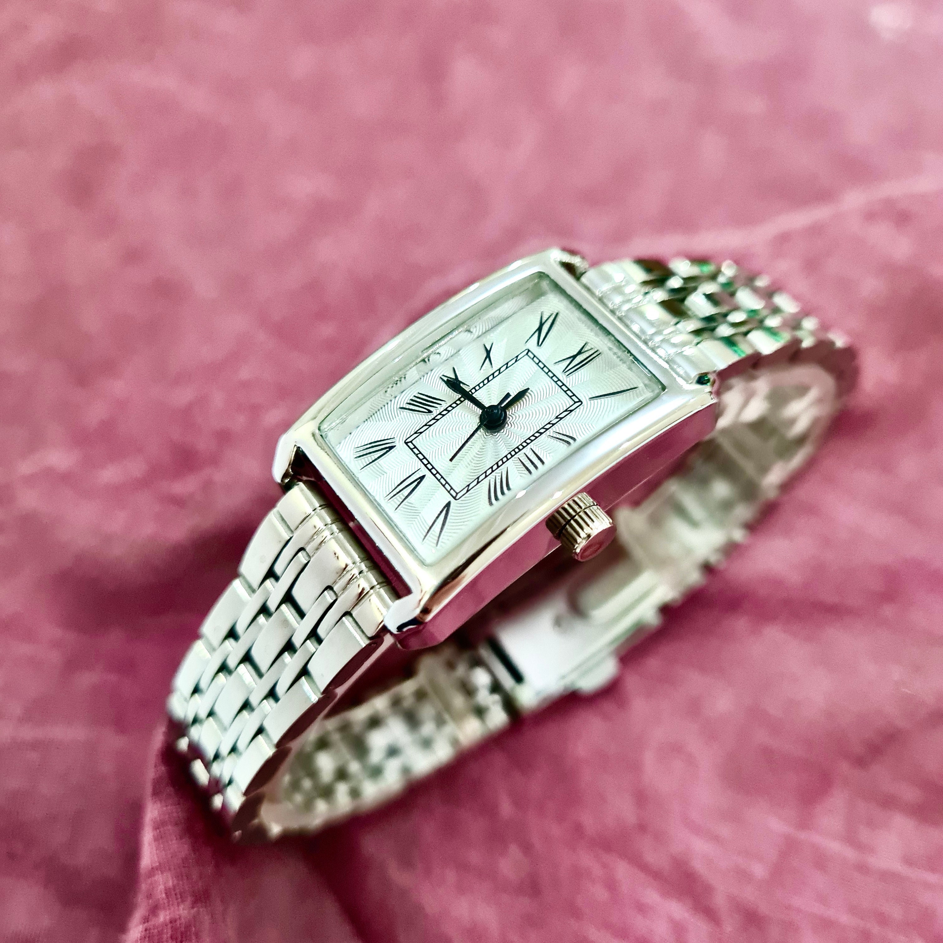 Woman Wrist Watch, Silver Colour Watch, Roman Numeral Dial, Rectangle ...