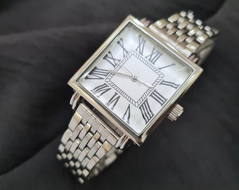 Woman Wrist Watch, Silver Colour Watch, White Roman Numeral Dial, Minimal Watch, Classy Design, Present for Her, Mother's Day Gift, Dainty