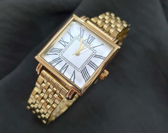 Woman Wrist Watch, Gold Colour Watch, White Roman Numeral Dial, Minimal Watch, Classy Design, Present for Her, Mother's Day Gift, Dainty