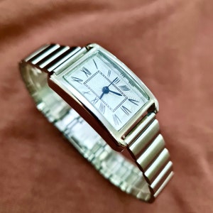 Woman Wrist Watch, Silver Colour Watch, Roman Numeral Dial, Rectangle Design Watch, Easy Adjustable, White, Gift for Her, Mother's Day Gift