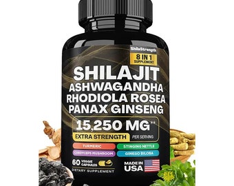 Shilijit 9000mgs Ashwagandha 2000mgs Rhiodiola Rosea Ginseng Tumeric