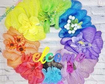 Handmade Pride Rainbow Wreath – Vibrant LGBTQ+ Door Decor for Pride Month, Porch, or Entryway
