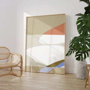 Modern colorful Minimalist Gallery Wall Art, Neutral Art, Orange Blue, Large Abstract Wall Art, Digital Art Prints, Mid-Century Modern Art