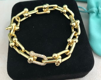 Authentieke 18K geel goud HardWear ronde Pave Diamond Link armband, luxe sieraden, cadeaus voor haar