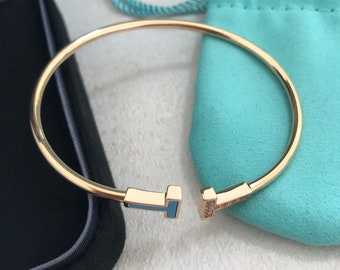 Authentieke luxe sieraden, 18k roségouden dubbele T-diamanten en turquoise stenen armbanden, cadeaus voor haar