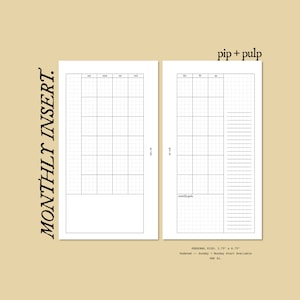 Undated Monthly Insert | MO2P, Sunday + Monday Starts, Personal Rings Printable  | PNP 02