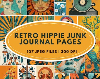 Retro Hippie Junk Journal Pages: 70s Boho Flowers, Sunburst Posters and Vintage Scrapbook Printables