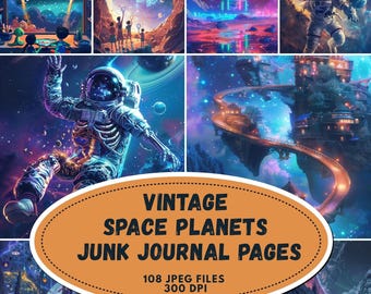 Vintage Space Planets Junk Journal Pages: Cosmic Galaxy Ephemera and Astronomy Printable Scrapbook Paper