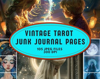 Vintage Tarot Junk Journal Pages: Mystical Moon & Sun Printable, Cosmic Scrapbook Papers (Digital Download)