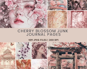 Cherry Blossom Junk Journal Pages: Sakura Watercolor Printables, Geisha Art Ephemera & Floral Scrapbook Papers