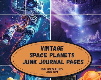 Vintage Space Planets Junk Journal Pages: Cosmic Galaxy Ephemera and Astronomy Printable Scrapbook Paper