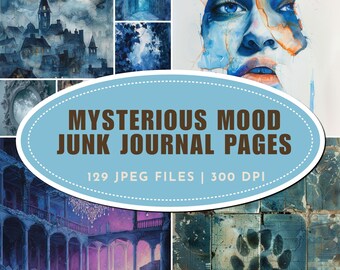 Mysterious Mood Junk Journal Pages: Abstract Watercolor Scrapbook Pages and Vintage Scene Ephemera