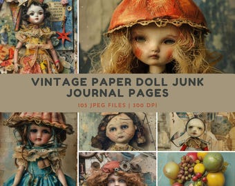 Vintage Paper Doll Junk Journal Pages: Steampunk Doll Ephemera, Scrapbook and Journal Papers (Digital Download)