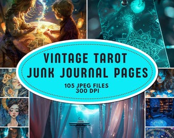 Vintage Tarot Junk Journal Pages: Mystical Moon & Sun Printable, Cosmic Scrapbook Papers (Digital Download)
