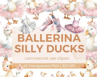 Silly Goose Ballerina Ducklings, Duck Clipart, Cute Pink Tutu, Girl Baby Shower, Nursery Decor, Watercolor PNG Digital Art, Commercial Use