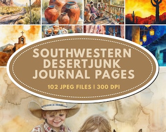 Rustic Southwestern Desert Junk Journal Pages: Western Printable Ephemera, Cowboy, Country Cottagecore Scrapbook Papers