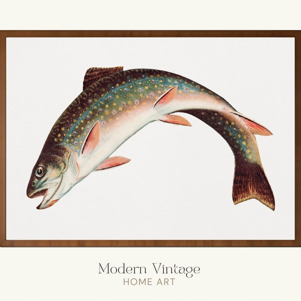 Watercolor rainbow trout painting, fishing wall art, vintage digital print, gift for fisherman, printable wall art, ModernVintageHomeArt