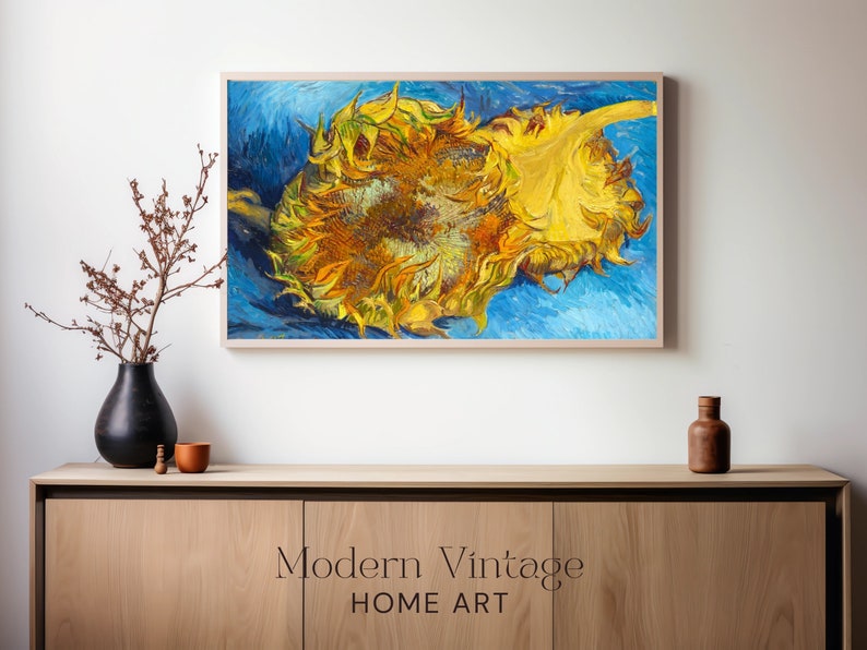Vintage Sunflowers Oil Painting Van Gogh Print of Famous Art Gift for