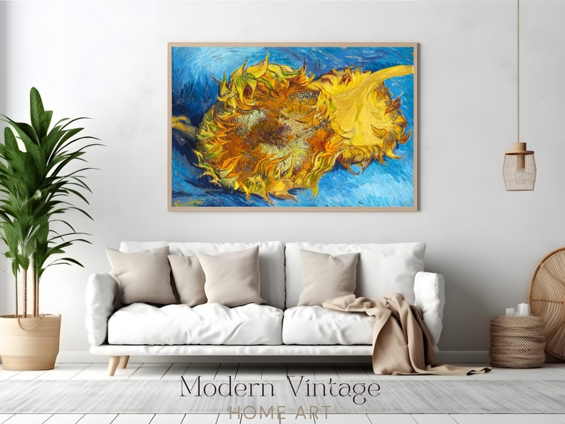 Vintage Sunflowers Oil Painting Van Gogh Print of Famous Art Gift for