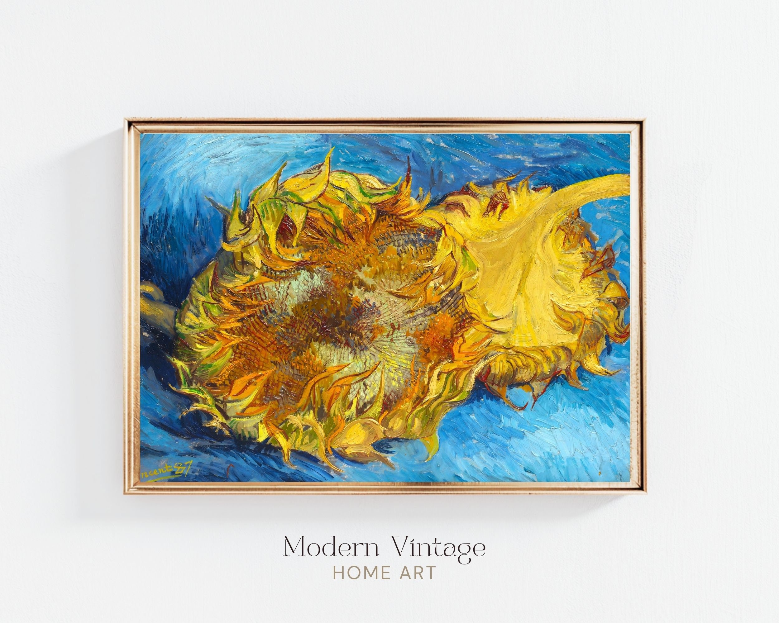 Vintage Sunflowers Oil Painting Van Gogh Print of Famous Art Gift for