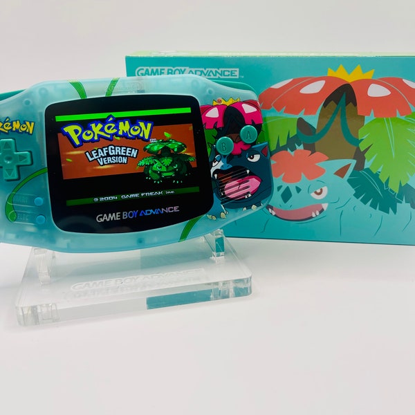 Nintendo Gameboy Advance Backlit with Custom Venusaur Shell in Gift Box. Refurbished GBA, Modified IPS V3 3.0 Display, New Shell & Buttons.