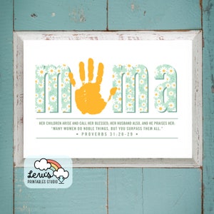 IMPRIMIBLE Día de la Madre Cristiana Arte floral con huellas de manos / Manualidad infantil para mamá de bebé, niño pequeño, niño / Tarjeta de recuerdo de bricolaje para mamá abuela