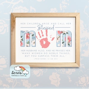 IMPRIMIBLE Christian Mother's Day Flower Handprint Craft Art / Regalo infantil para mamá de bebé, niño pequeño, niño, nieto / Tarjeta de bricolaje Recuerdo de mamá