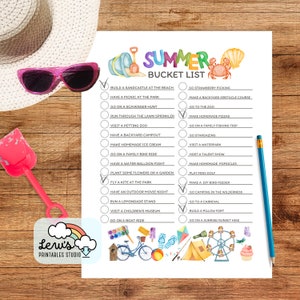 DRUCKBARE Sommer Bucket List | Schulpause Urlaub Ziele Ideen Vorlage | Urlaubsaktivitäten Wunschliste | Kinder Familie To Do Checkliste