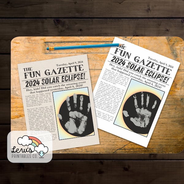 PRINTABLE Solar Eclipse 2024 Handprint Art | Children’s Solar Eclipse Newspaper Craft | 2024 Total Solar Eclipse Science News Keepsake Gift