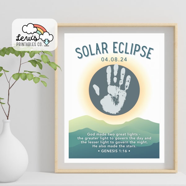 PRINTABLE Christian Solar Eclipse 2024 Handprint Art | Science Activity Lesson Craft Sunday School | Sun Moon Bible Scripture Keepsake Gift