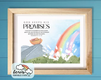 PRINTABLE Noah’s Ark Handprint Craft | Sunday School Bible Story Activity | God Keeps His Promises VBS Keepsake | Genesis NIV Scripture Art