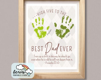 PRINTABLE Christian Father’s Day Handprint Craft | DIY Keepsake Card for Best Dad Ever | Proverbs 22:6 Scripture Art Gift from Child